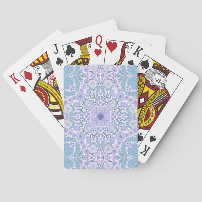Retro garden florals in blue and violet playing cards (Back)