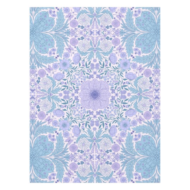 Retro garden florals in blue and violet tablecloth (Front)