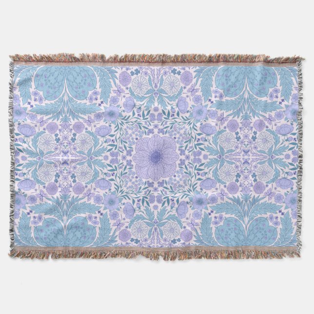 Retro garden florals in blue and violet throw blanket (Front)