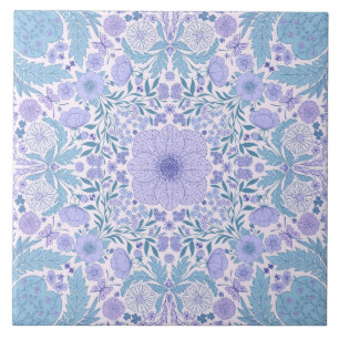 Retro garden florals in blue and violet tile