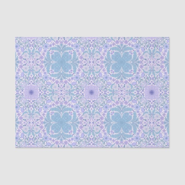 Retro garden florals in blue and violet tissue paper (Front)