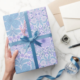 Retro garden florals in blue and violet wrapping paper
