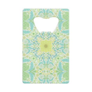 Retro garden florals in green and yellow credit card bottle opener