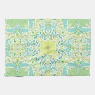 Retro garden florals in green and yellow kitchen towel