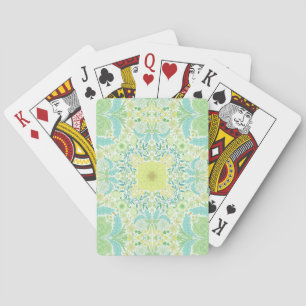Retro garden florals in green and yellow playing cards