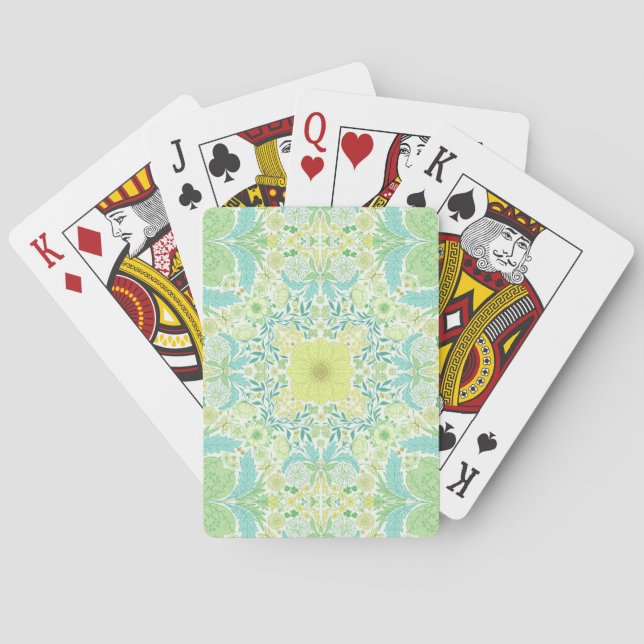 Retro garden florals in green and yellow playing cards (Back)