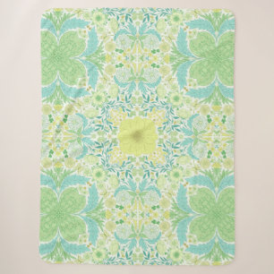 Retro garden florals in green and yellow sherpa blanket