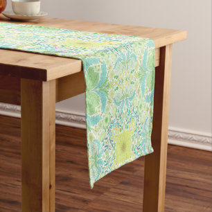 Retro garden florals in green and yellow short table runner