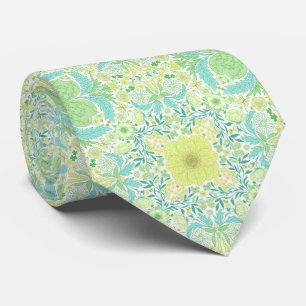 Retro garden florals in green and yellow tie