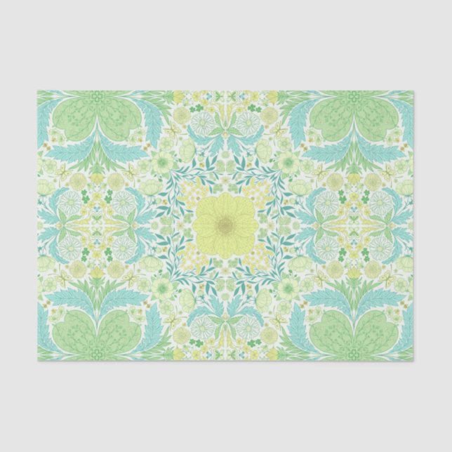 Retro garden florals in green and yellow tissue paper (Front)