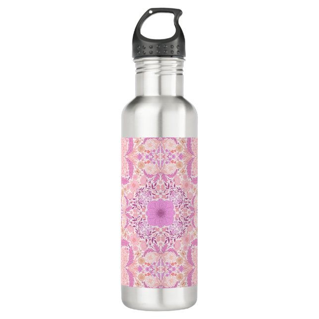 Retro garden florals  in pink 710 ml water bottle (Front)
