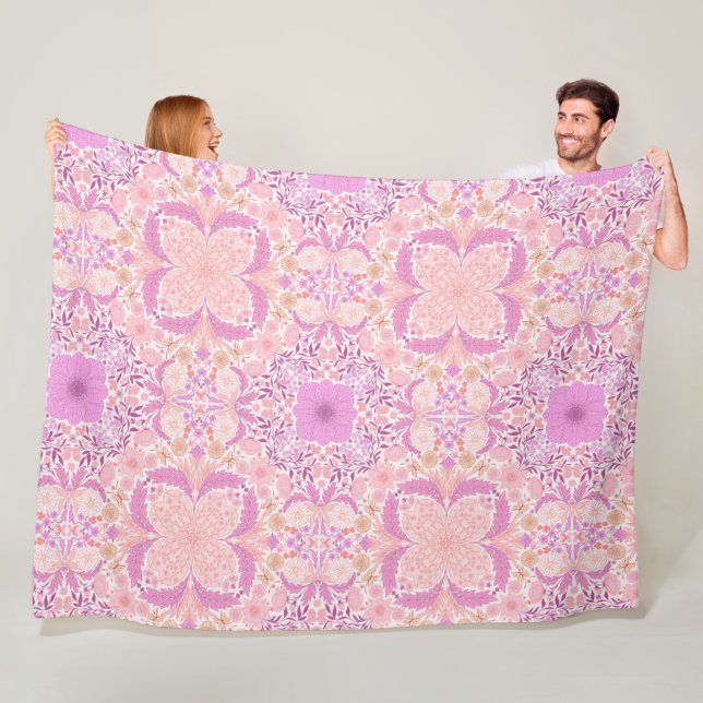 Retro garden florals  in pink fleece blanket (In Situ)