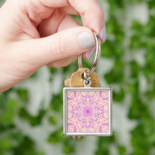 Retro garden florals  in pink keychain