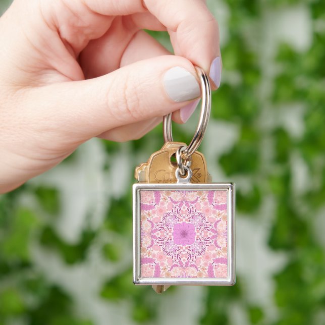 Retro garden florals  in pink keychain (Hand)