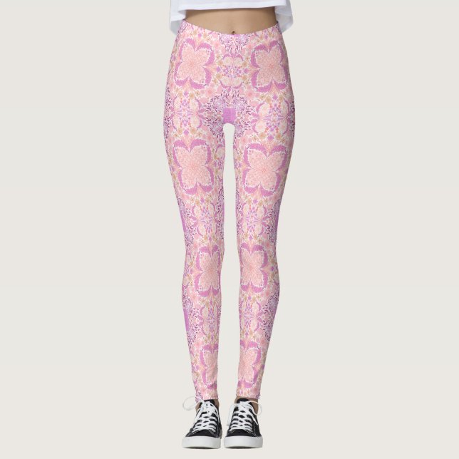 Retro garden florals  in pink leggings (Front)