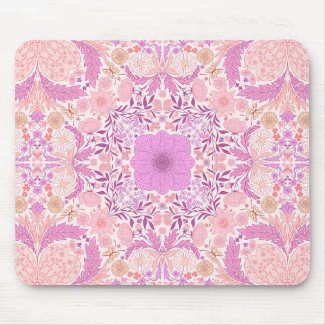 Retro garden florals  in pink mouse pad (Front)