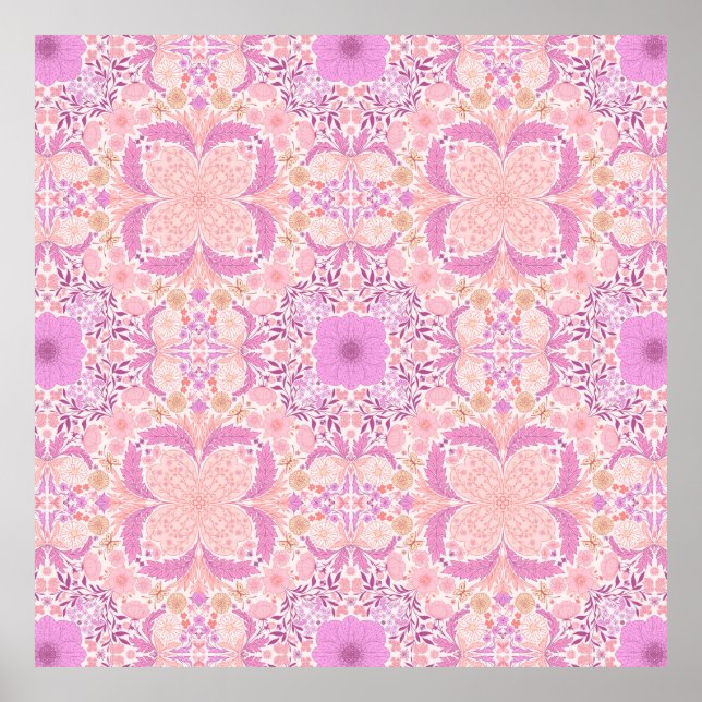 Retro garden florals  in pink poster (Front)
