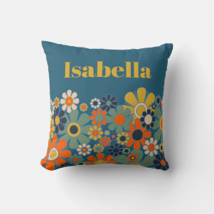Retro Garden Flower Personalized Vintage Floral Throw Pillow