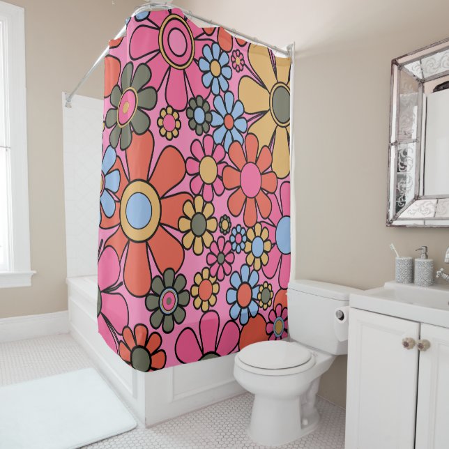 Retro Garden Flowers 60s 70s Bright Floral Pattern (In Situ)