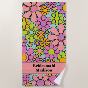 Retro Garden Flowers 60s 70s Floral Bridesmaid Beach Towel