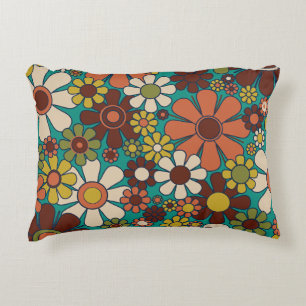 Retro Garden Flowers 60s 70s Floral Pattern Accent Pillow