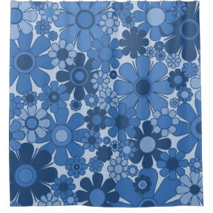 Retro Garden Flowers 60s 70s Floral Pattern Blue