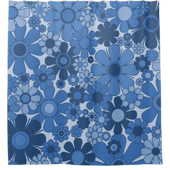 Retro Garden Flowers 60s 70s Floral Pattern Blue (Front)