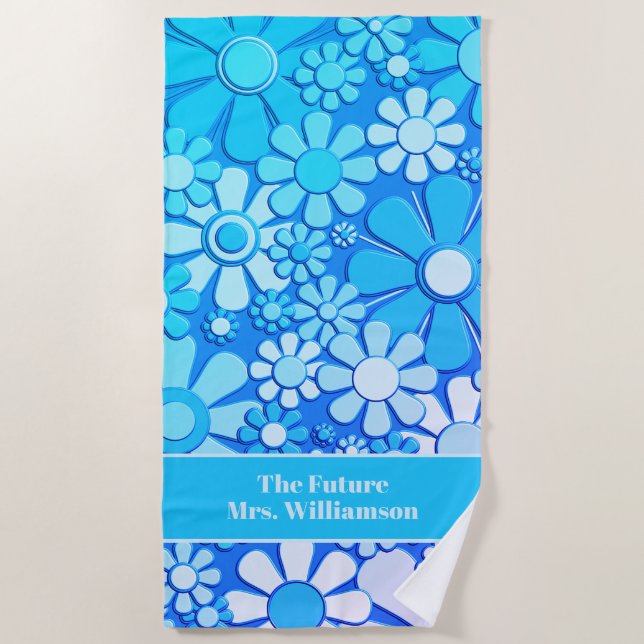 Retro Garden Flowers 60s 70s Floral Pattern Bride Beach Towel (Front)