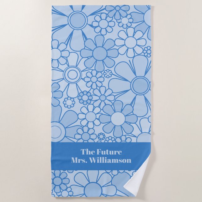 Retro Garden Flowers 60s 70s Floral Pattern Bride Beach Towel (Front)