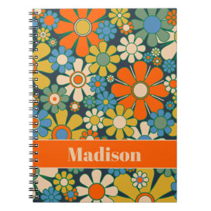Retro Garden Flowers 60s 70s Floral Personalized Notebook