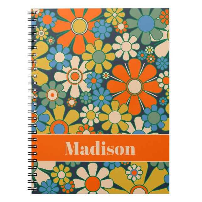 Retro Garden Flowers 60s 70s Floral Personalized Notebook (Front)
