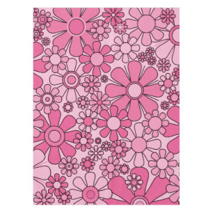Retro Garden Flowers 60s 70s Hot Pink Floral Tablecloth