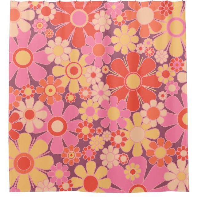 Retro Garden Flowers 60s 70s Pattern Pink (Front)