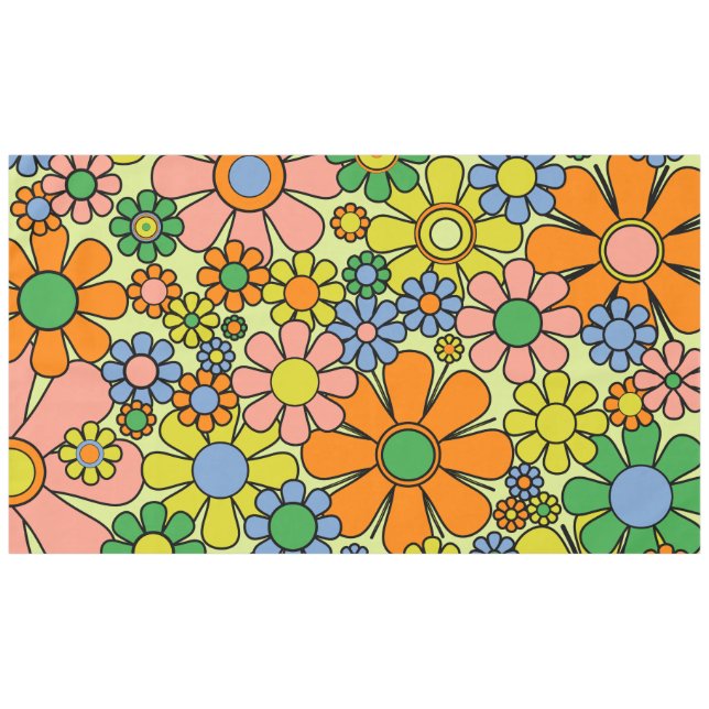 Retro Garden Flowers 60s 70s Spring Floral Pattern Tablecloth (Front (Horizontal))