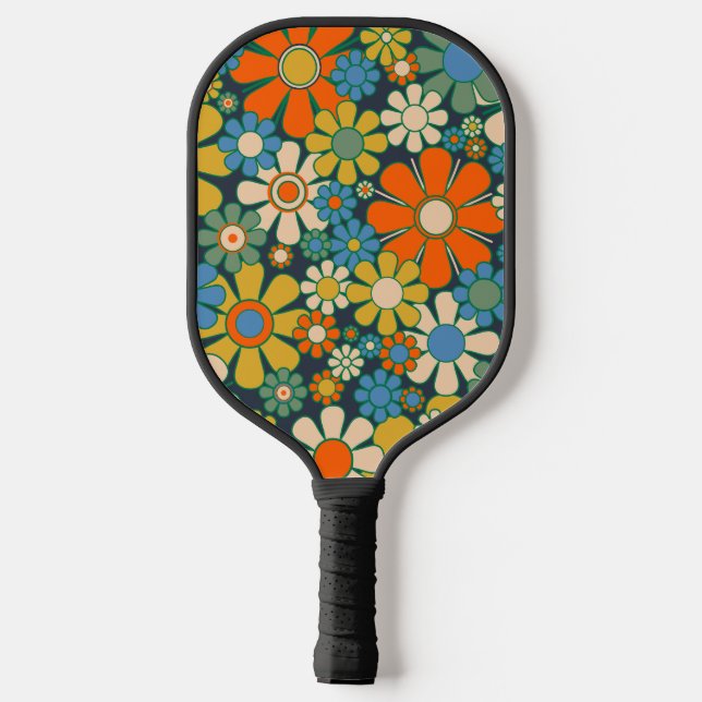 Retro Garden Flowers Cheerful Floral 60s 70s Pickleball Paddle (Back)