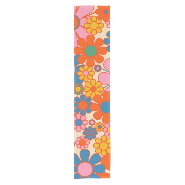 Retro Garden Flowers Colourful 60s 70s Floral Short Table Runner (Front)
