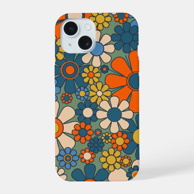 Retro Garden Flowers Floral Pattern iPhone 15 Case (Back)