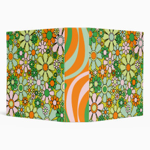Retro Garden Flowers Groovy 60s 70s Colourful  Binder