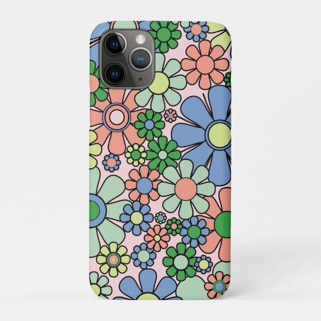 Retro Garden Flowers Groovy 60s 70s Spring Pastel Case-Mate iPhone Case (Back)