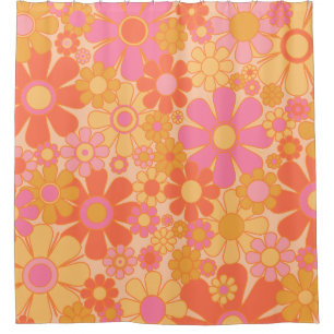 Retro Garden Flowers Groovy Floral Pink Yellow 