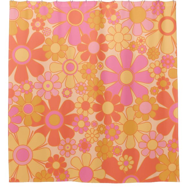 Retro Garden Flowers Groovy Floral Pink Yellow  (Front)