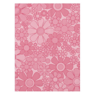 Retro Garden Flowers Pretty Pink Floral Pattern Tablecloth