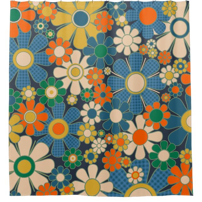 Retro Garden Gingham Flowers Vintage Floral Blue (Front)