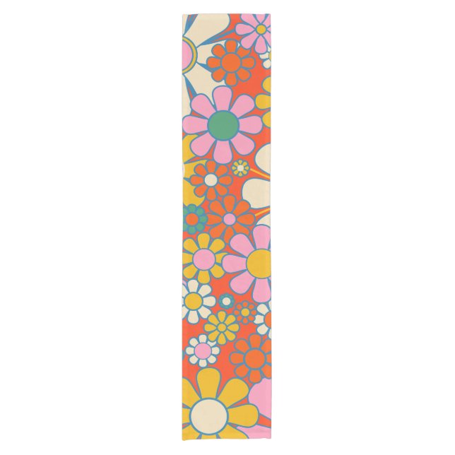  Retro Garden Groovy 60s 70s Floral Pattern Short Table Runner (Front)