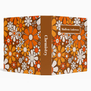 Retro Garden Groovy 70s Flowers Brown & Orange Binder