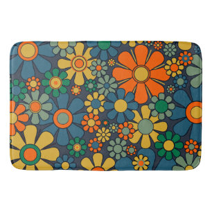 Retro Garden Groovy Floral 60s 70s Pattern Bath Mat
