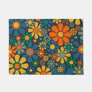 Retro Garden Groovy Floral 60s 70s Pattern Doormat