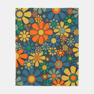 Retro Garden Groovy Floral 60s 70s Pattern Fleece Blanket