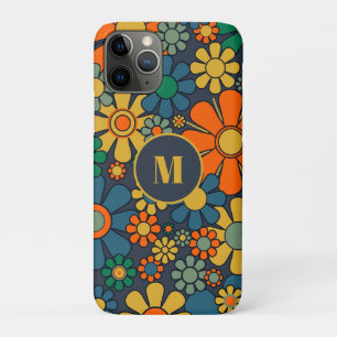 Retro Garden Groovy Floral 60s 70s Pattern Initial iPhone 11 Pro Case