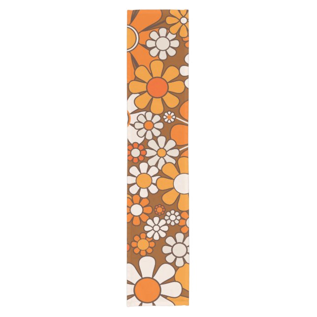 Retro Garden Groovy Floral 60s 70s Pattern Short Table Runner (Front)